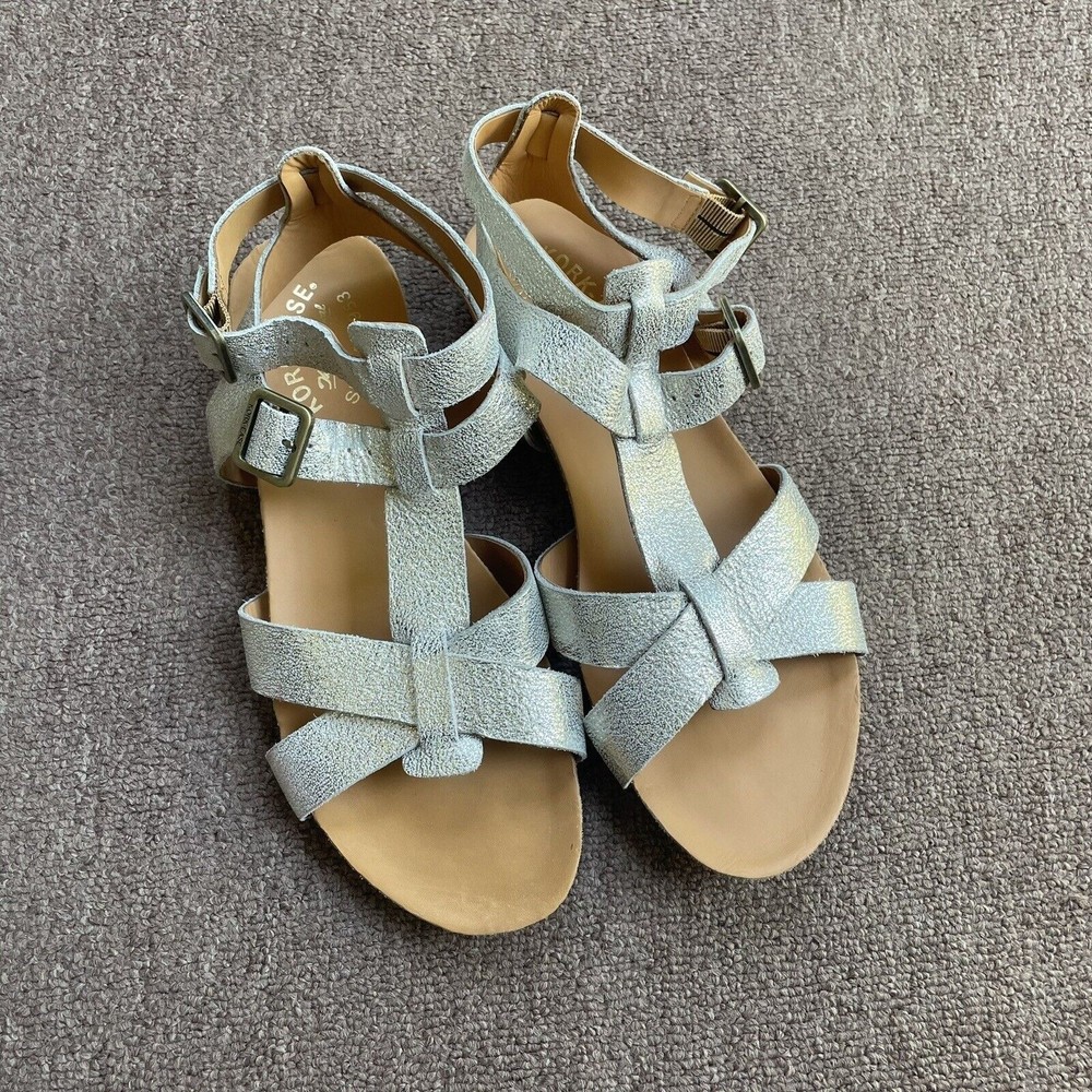 Kork-Ease Doughty double ankle strap crackle silver gold metallic sandals size 9